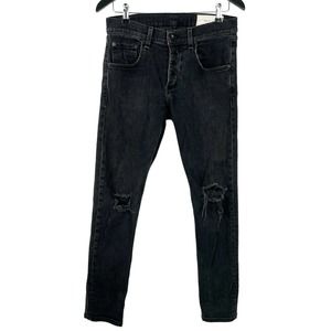 Rag & Bone Mens Fit 1 Skinny Leg Size 31 Black Denim Jeans Distressed Button Fly